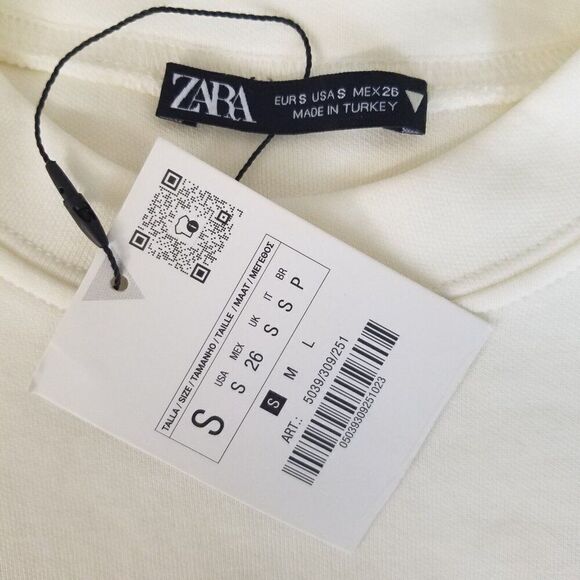 Zara Oversized T-Shirt Size Small Off White Shoulder Pads Short Sleeve Cropped - Picture 7 of 10